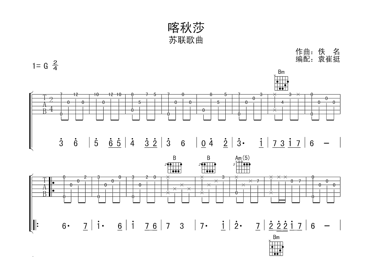 喀秋莎吉他谱预览图