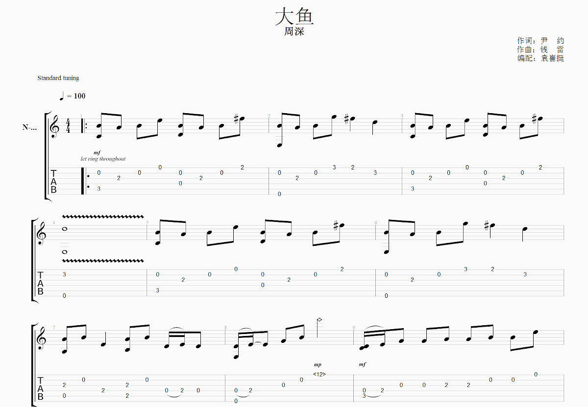 大鱼吉他谱预览图