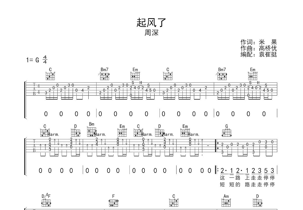 起风了吉他谱预览图