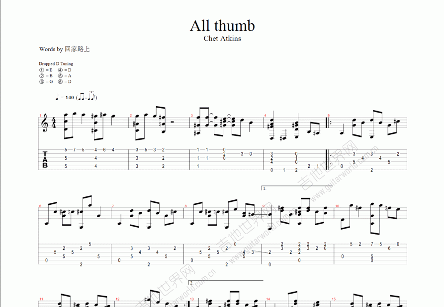all thumb吉他谱预览图