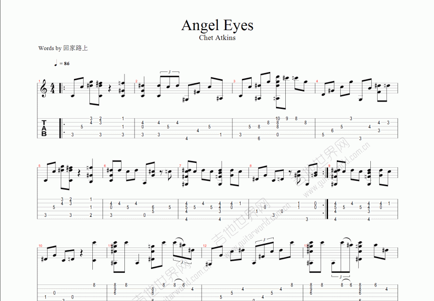 angel eyes吉他谱预览图