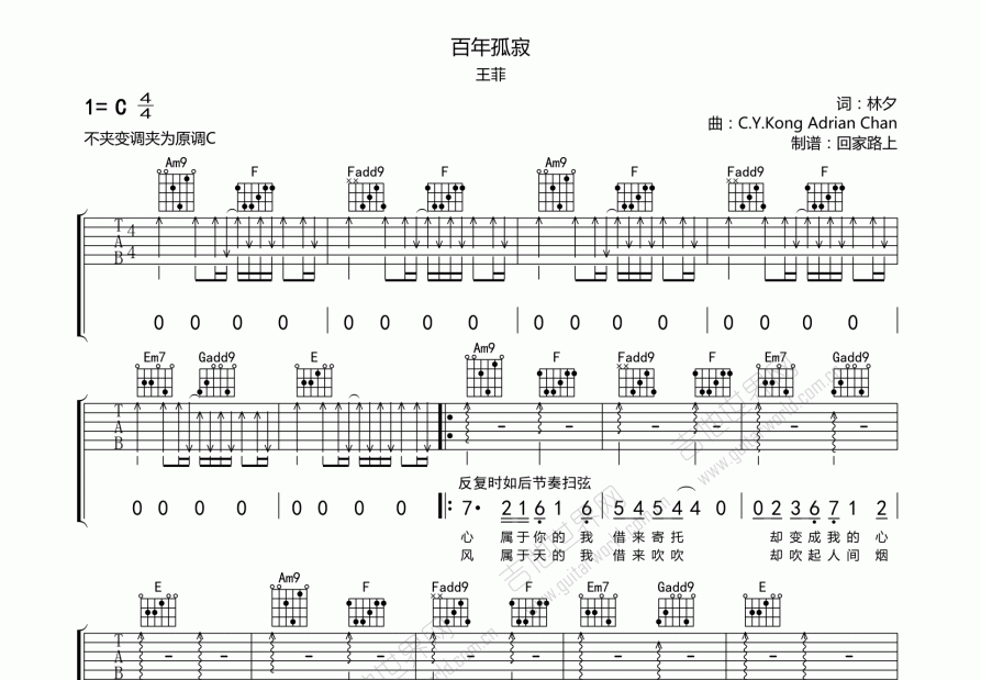 百年孤寂吉他谱预览图