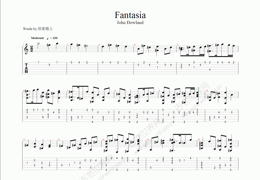 fantasia吉他谱预览图