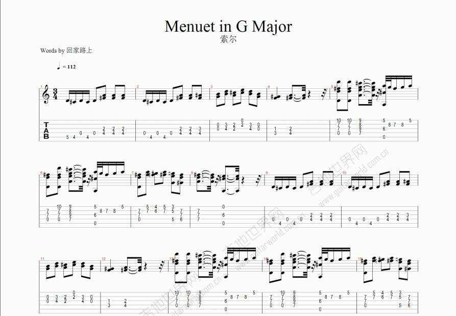 menuet in g major吉他谱预览图