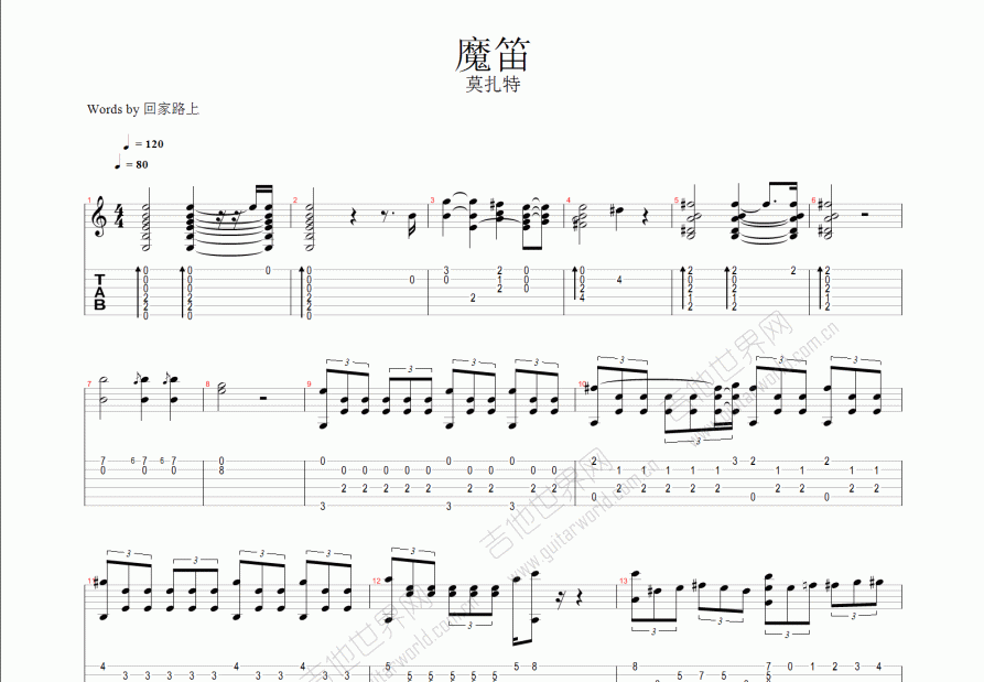 魔笛吉他谱预览图