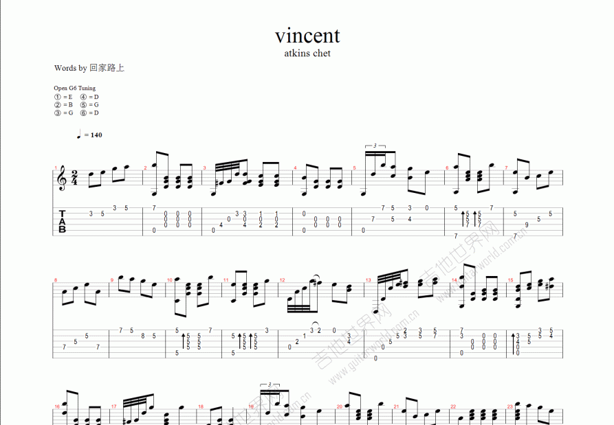 vincent吉他谱预览图