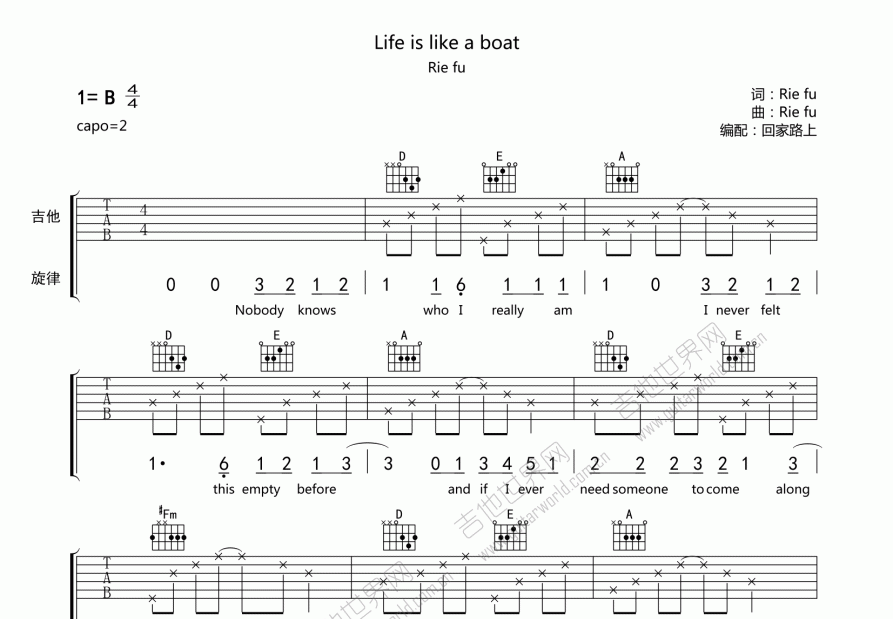 Life is like a boat吉他谱预览图