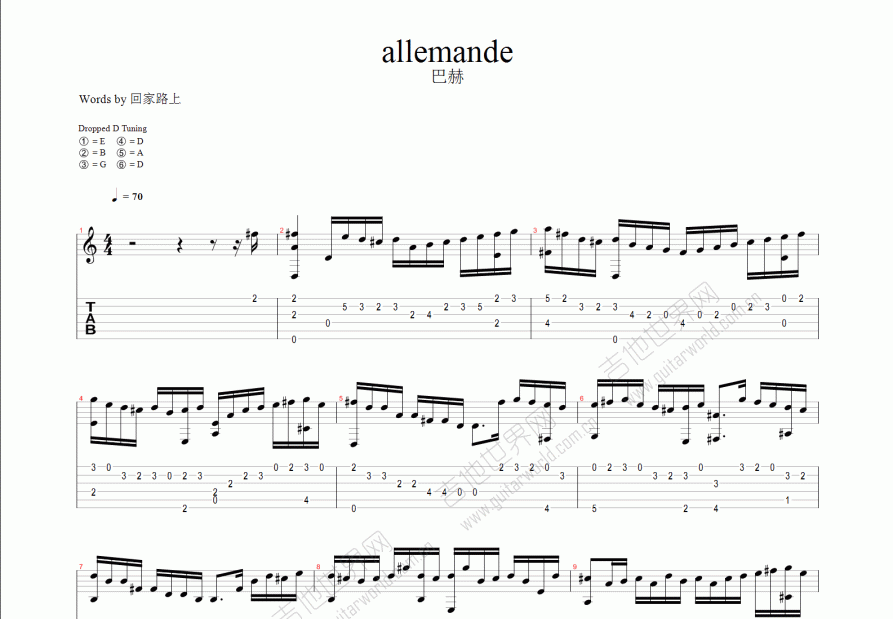 allemande吉他谱预览图