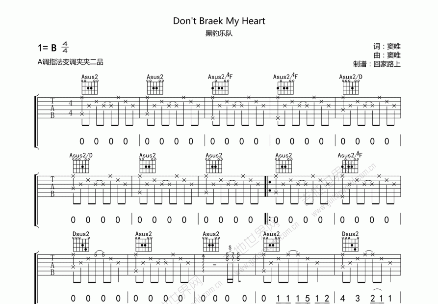 Don't Braek My Heart吉他谱预览图