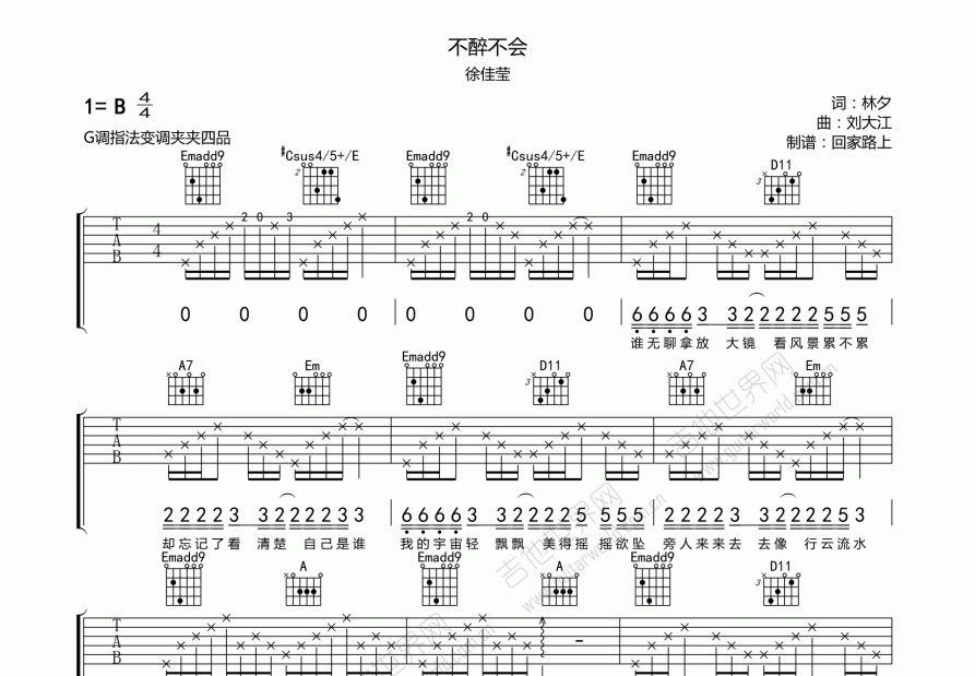不醉不会吉他谱预览图