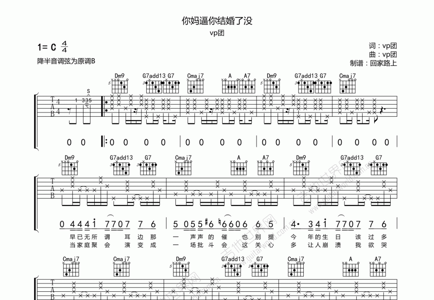 你妈逼你结婚了没吉他谱预览图