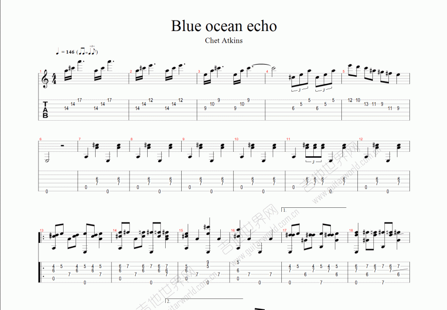 Blue ocean echo吉他谱预览图