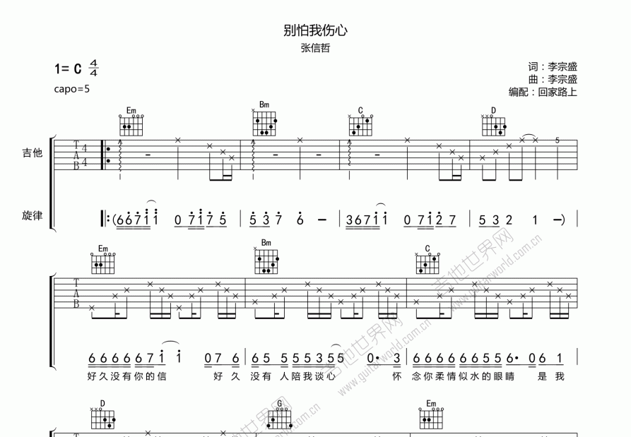 别怕我伤心吉他谱预览图