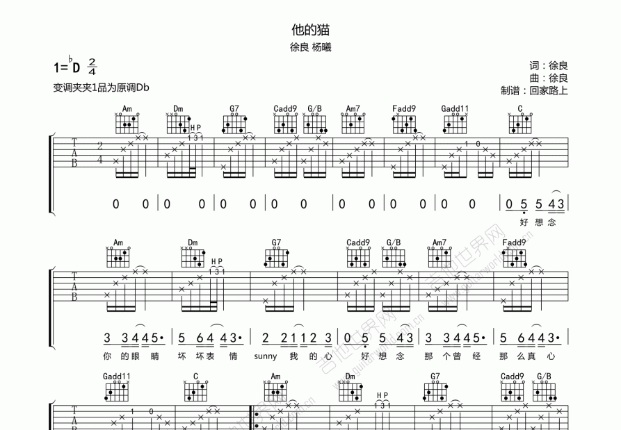 他的猫吉他谱预览图