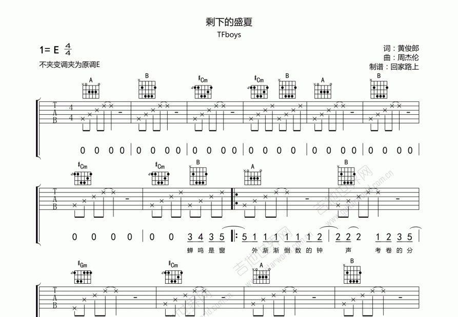 剩下的盛夏吉他谱预览图