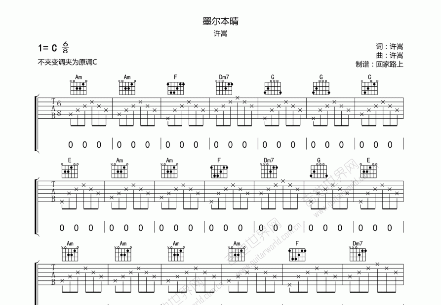 墨尔本晴吉他谱预览图