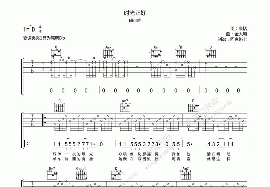 时光正好吉他谱预览图