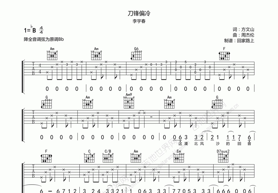 刀锋偏冷吉他谱预览图