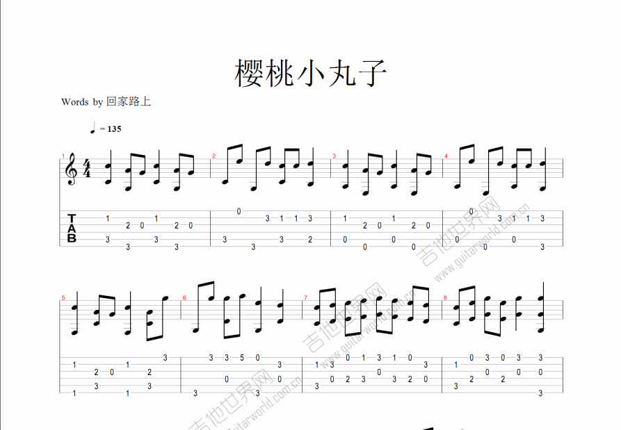 樱桃小丸子吉他谱预览图