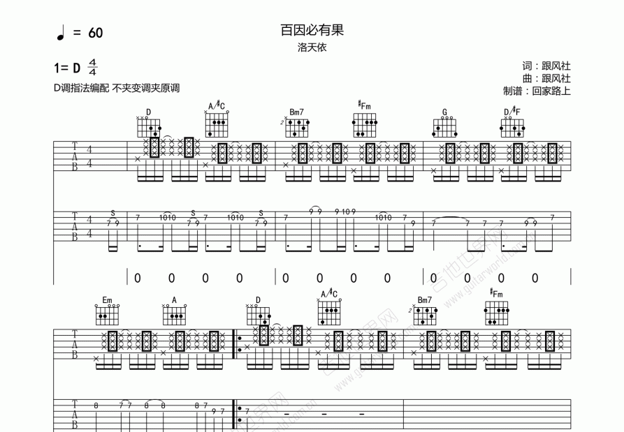 百因必有果吉他谱预览图
