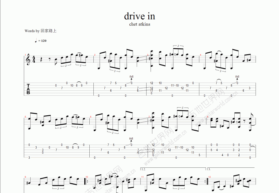 drive in吉他谱预览图