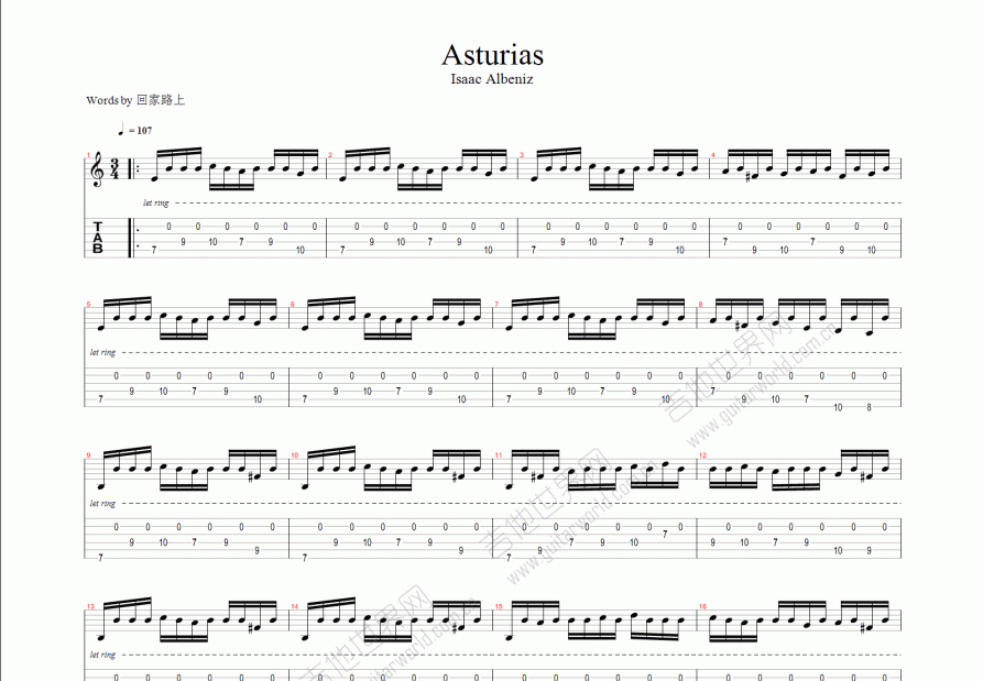 asturias吉他谱预览图