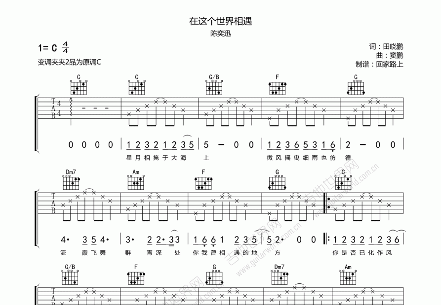 在这个世界相遇吉他谱预览图