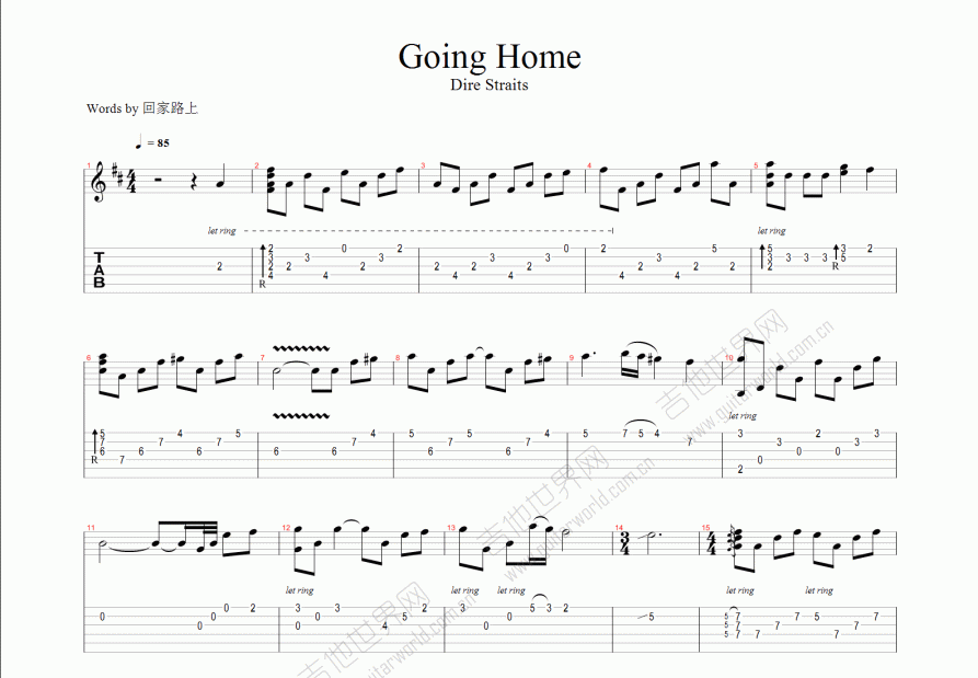 going home吉他谱预览图