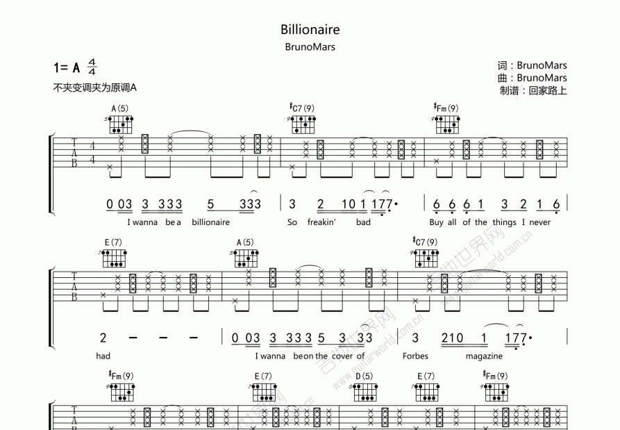 Billionaire吉他谱预览图