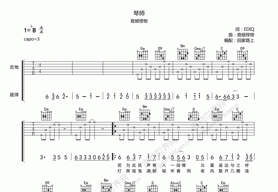 琴师吉他谱预览图