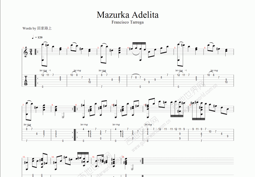 mazurka adelita吉他谱预览图