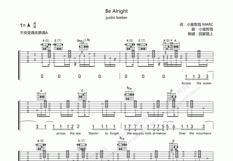 Be Alright吉他谱预览图