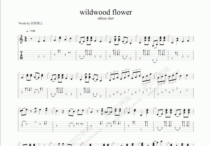 wildwood flower吉他谱预览图