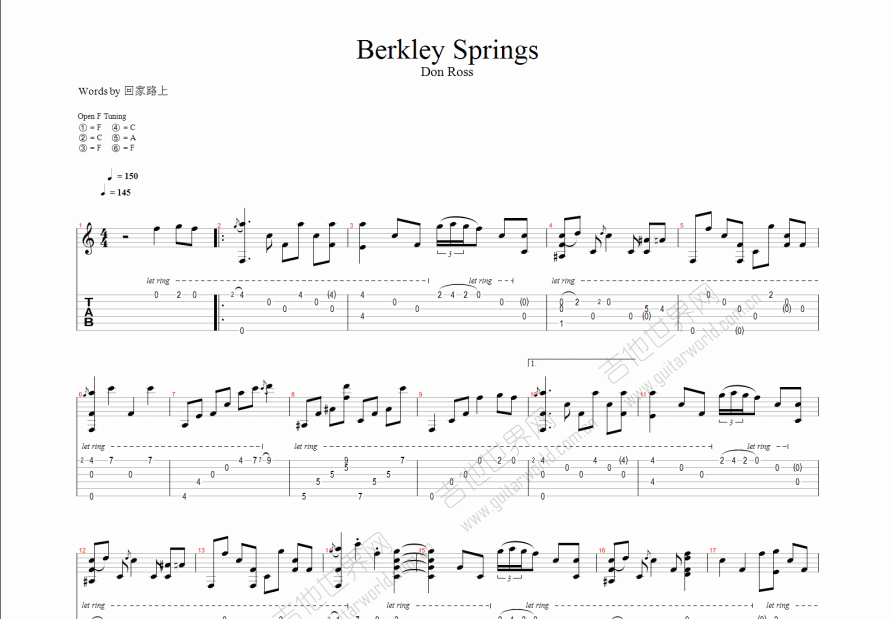 berkley springs吉他谱_don ross_C调指弹