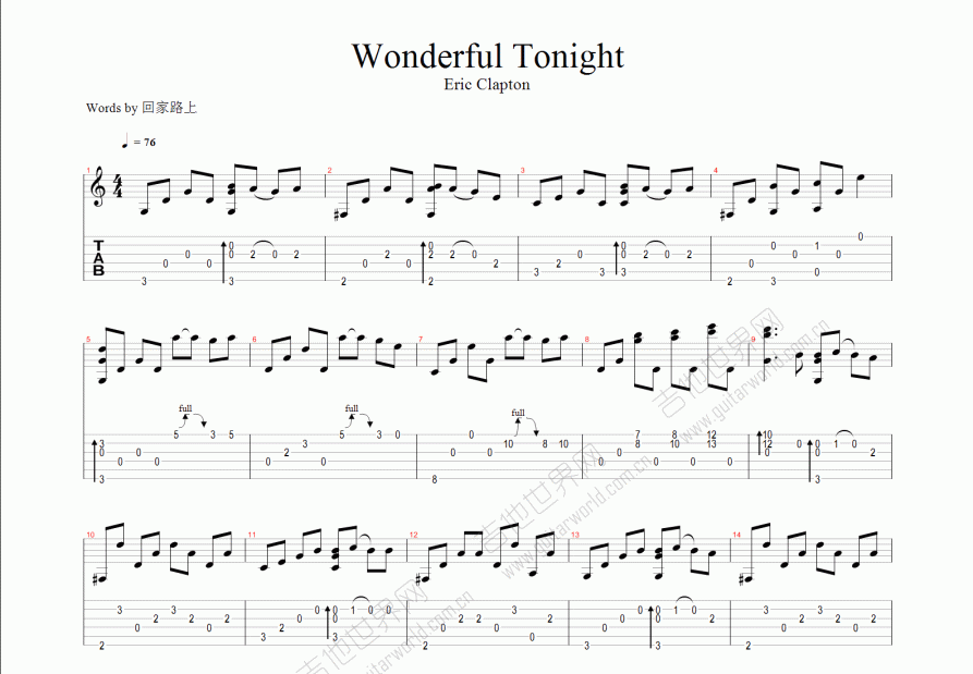 wonderful tonight吉他谱预览图