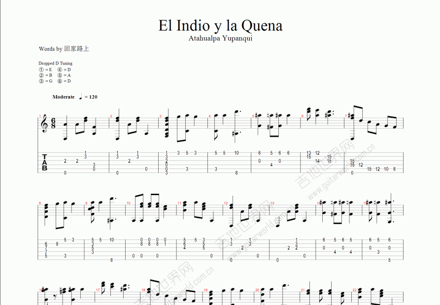 el indio y la quena吉他谱_atahualpa yupanqui_C调指弹