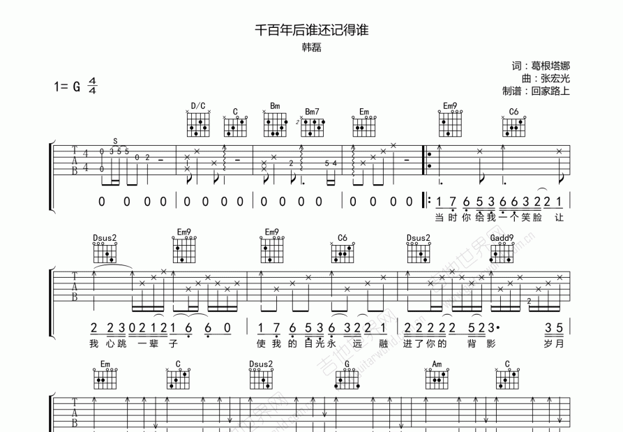 千百年后谁还记得谁吉他谱预览图