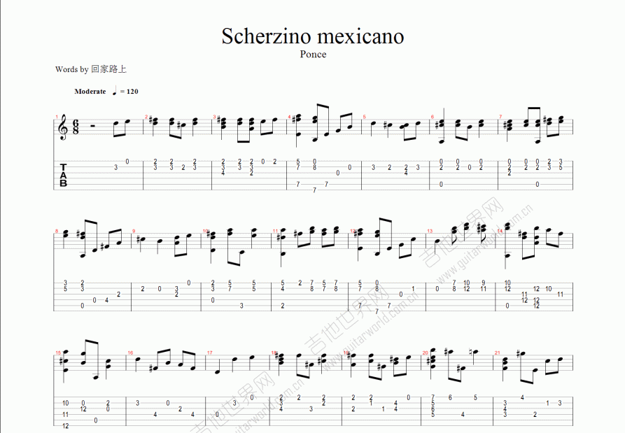scherzino mexicano吉他谱_ponce_C调指弹