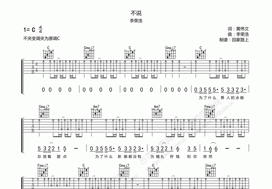 不说吉他谱预览图
