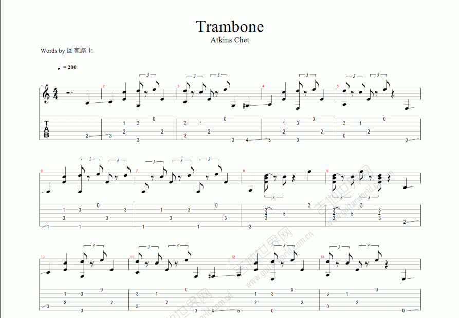 trambone吉他谱预览图