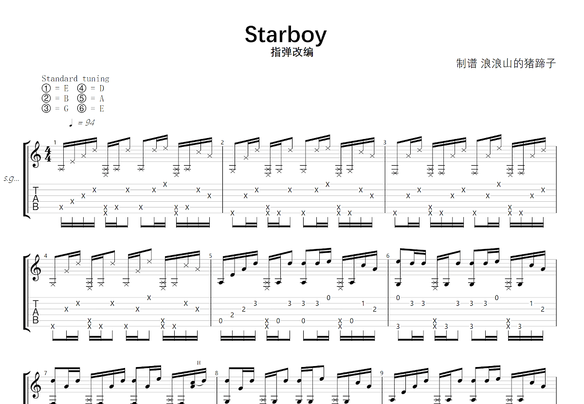 Starboy吉他谱预览图