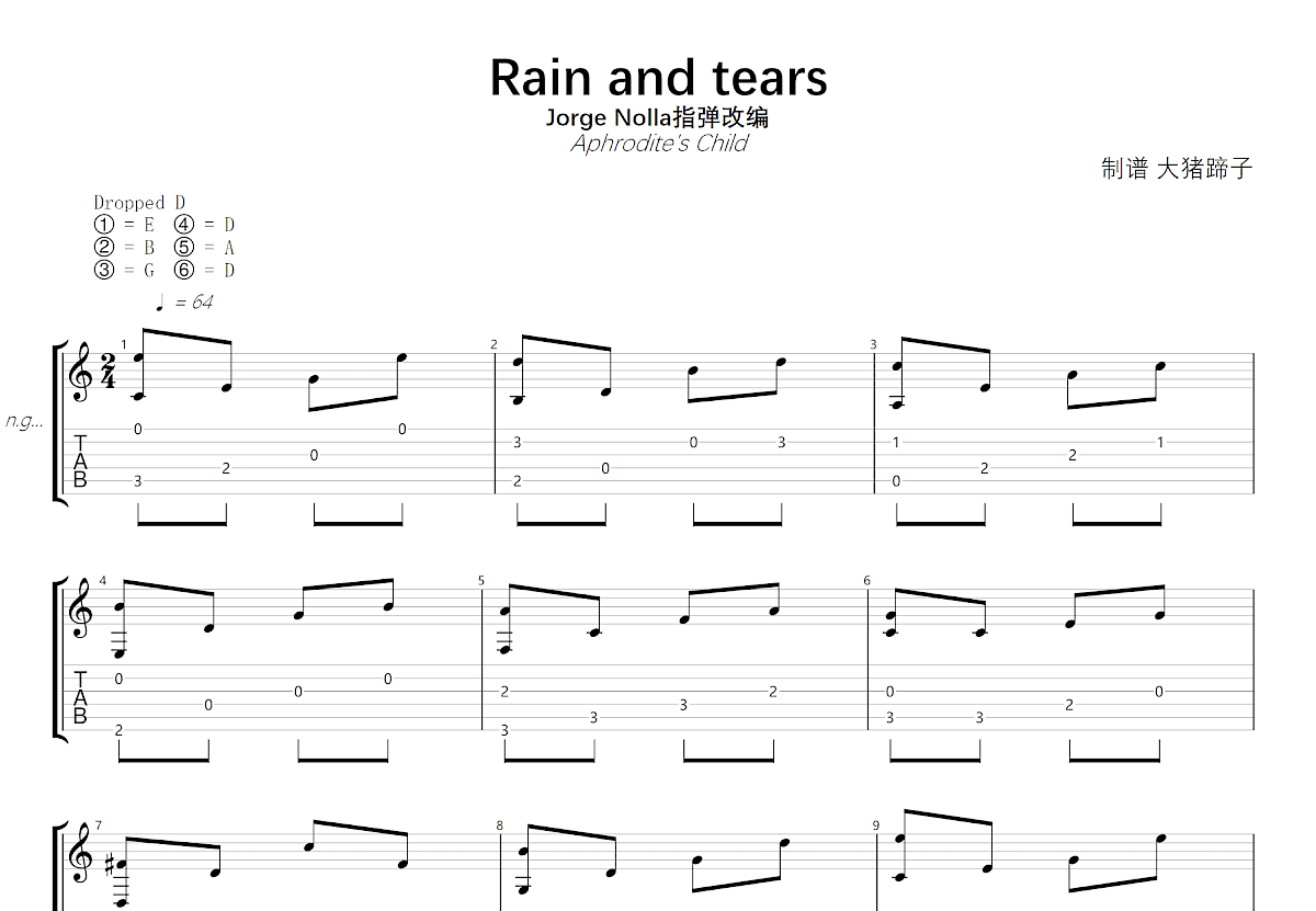 Rain and Tears吉他谱_Jorge Nolla_C调指弹