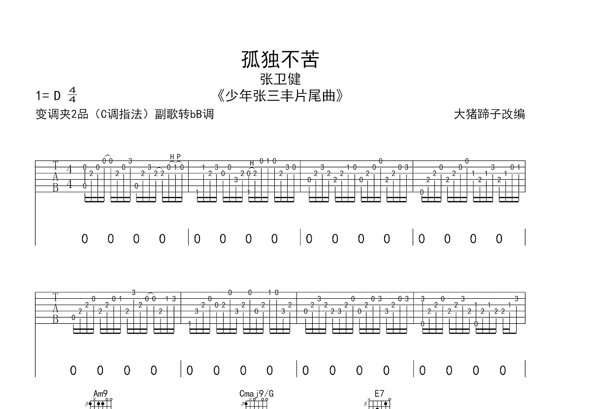 孤独不苦吉他谱预览图
