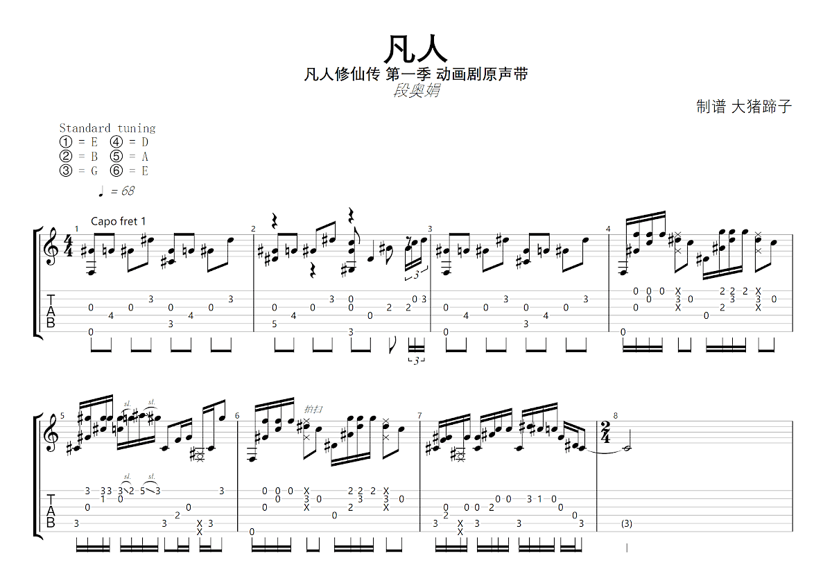凡人吉他谱预览图