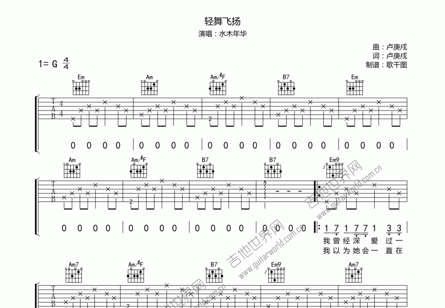 轻舞飞扬吉他谱预览图