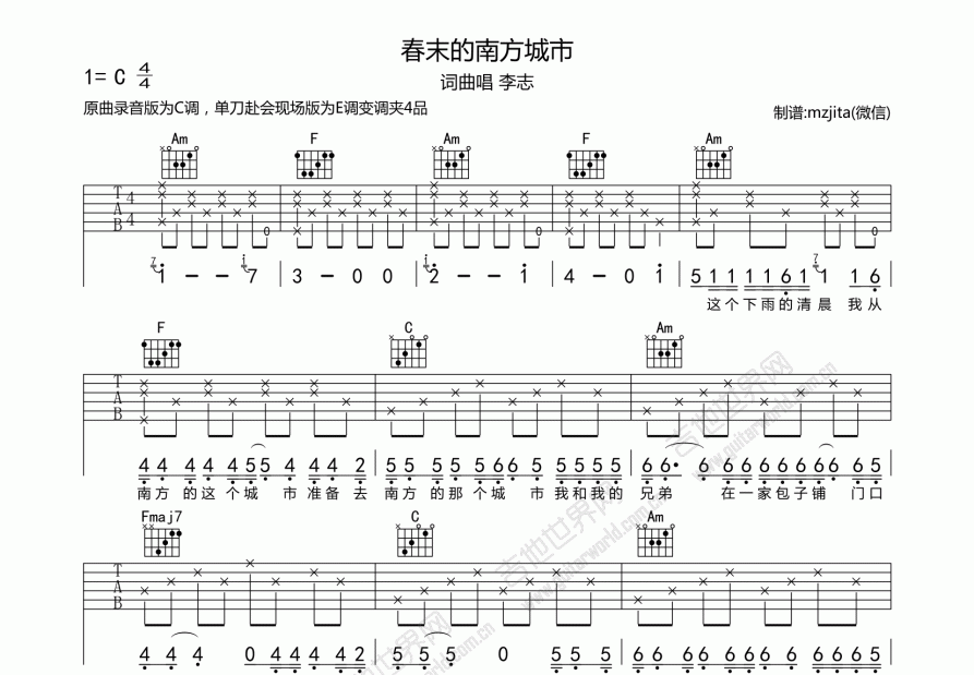 春末的南方城市吉他谱预览图