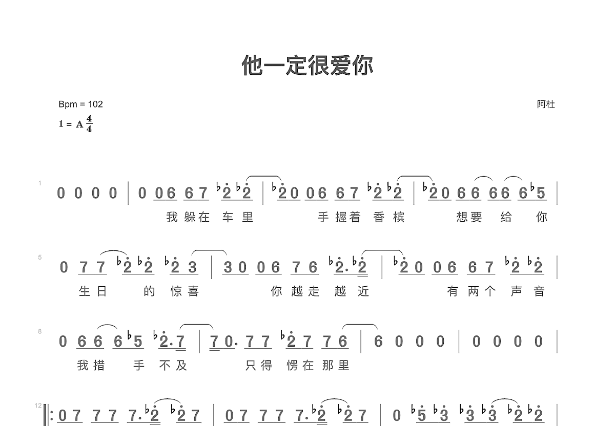 他一定很爱你简谱预览图