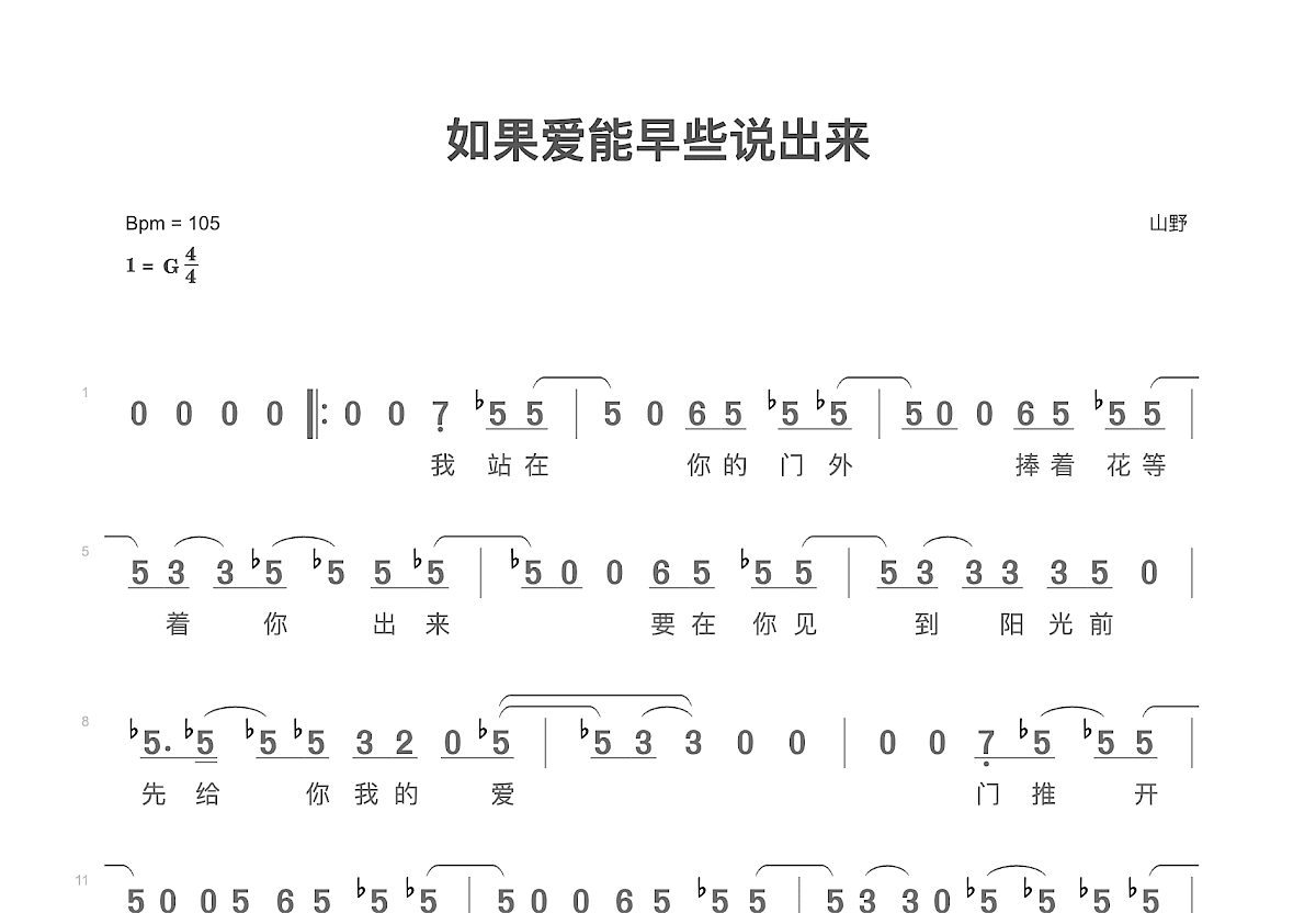 如果爱能早些说出来简谱预览图