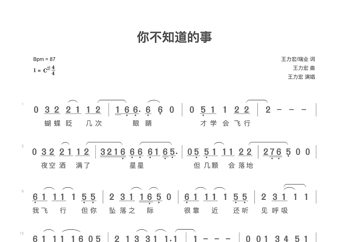 你不知道的事简谱预览图