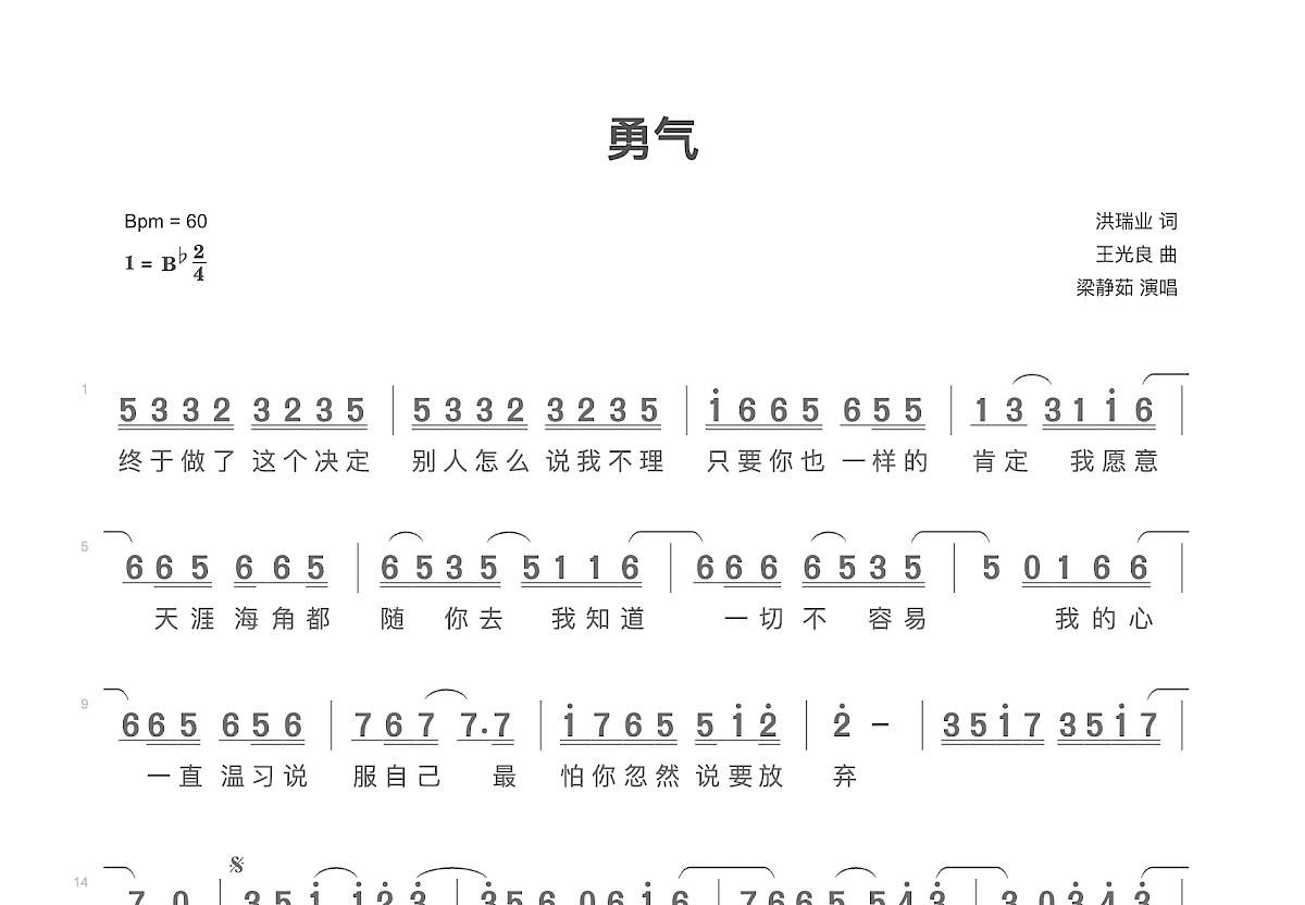 勇气简谱预览图